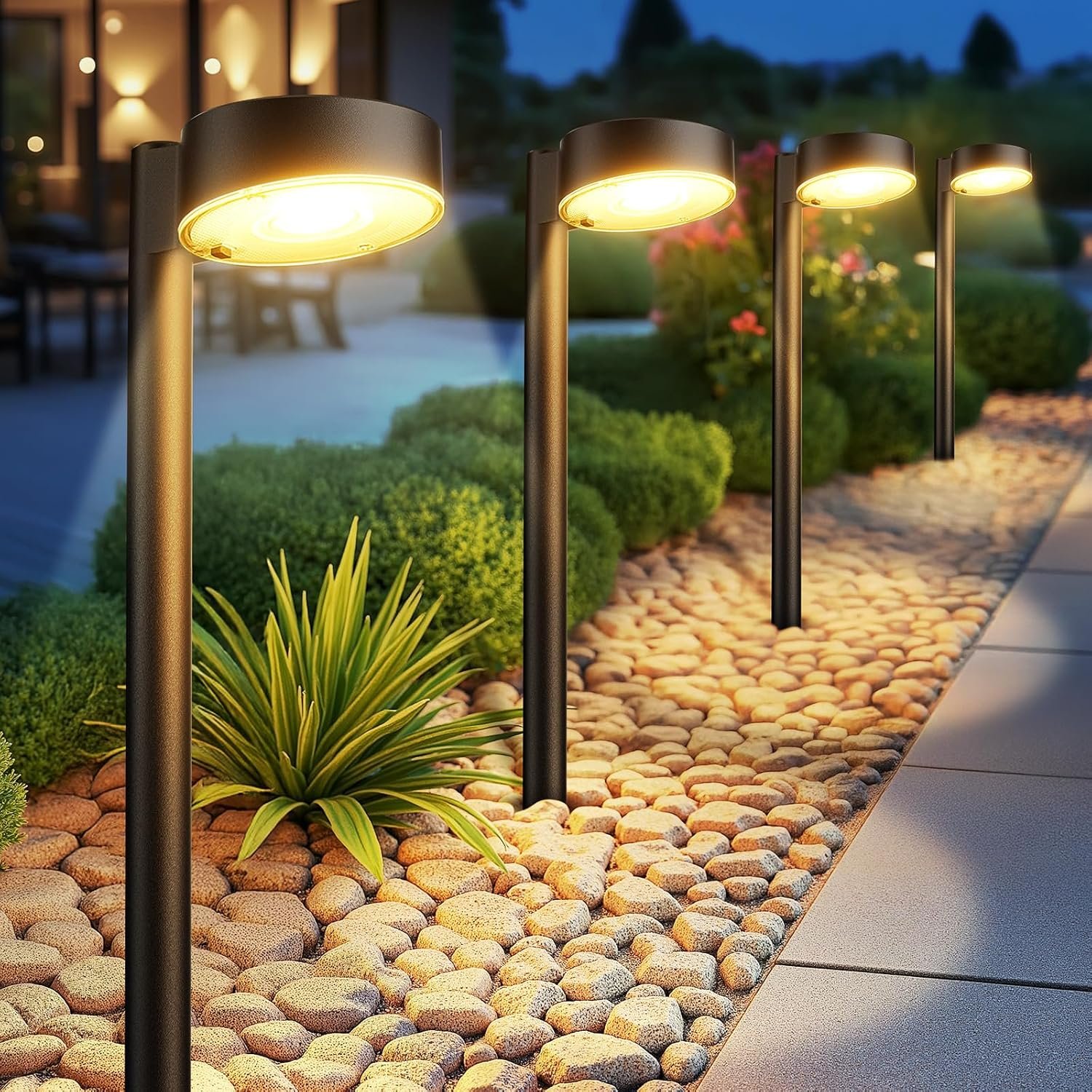 Ahaorigin 12 Pack Solar Pathway Lights Outdoor, 12 Brighter LED Solar Lights Outdoor Waterproof, Up to 12 Hrs Modern Solar Powered Path Light for Yard Garden Walkway Driveway, Warm White