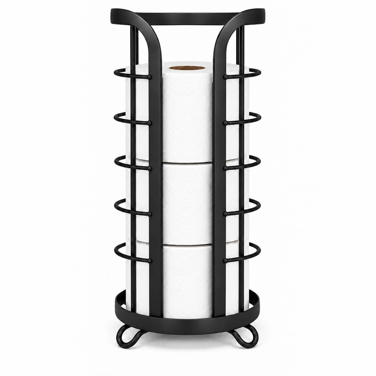 BROOKSTONE Toilet Paper Holder Stand Reserve – Free Standing Toilet Paper Stand with Storage that Holds Mega Rolls, Standing Bathroom Tissue Organizer, Bathroom Decor – Modern Storage Holder, Black