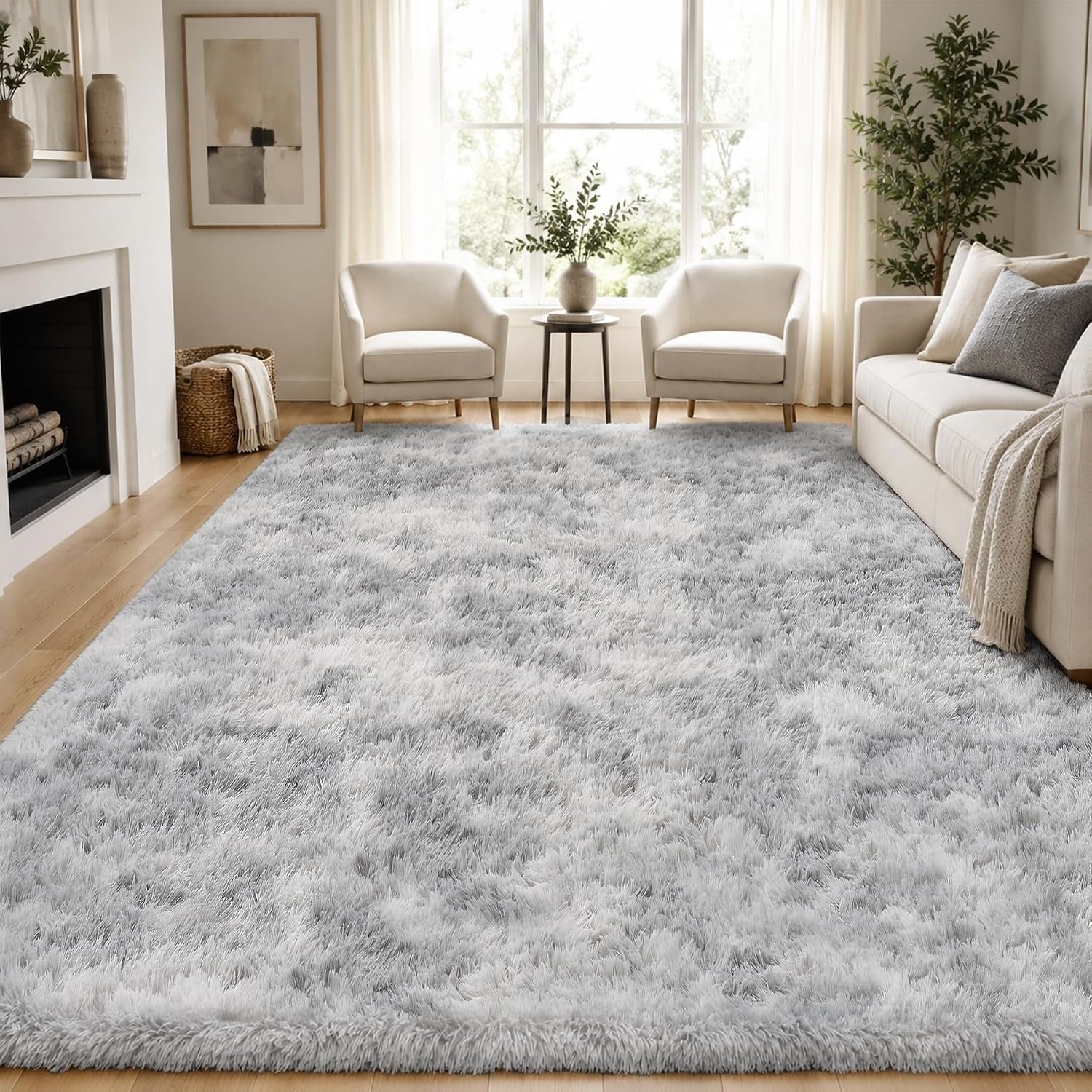 9×12 Area Rugs Living Room: Fluffy Bedroom Shag Rug Light Grey
