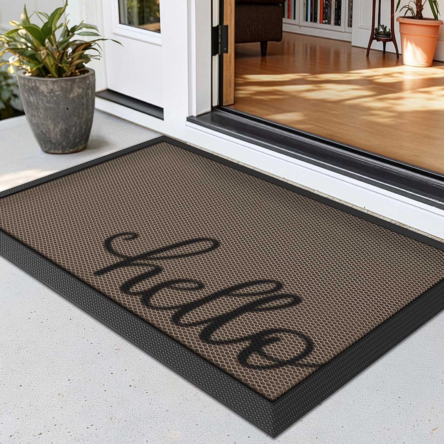 LUMI Outside Welcome Door Mat 17×30, Non-Slip Durable Rubber Easy Clean