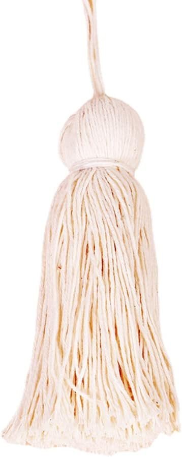8 Pcs Large Cotton Tassel Charm with Hanging Loop Rustic Tassels for Pillows Curtain Tieback Tote Bag DIY Craft Projects, Beige