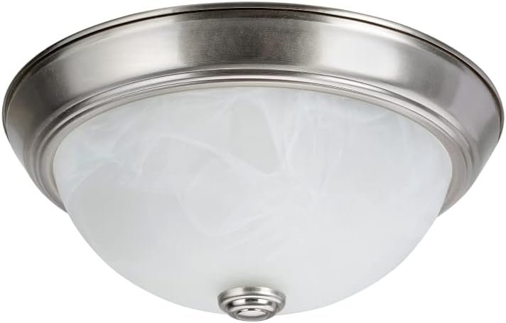 Aspen Creative 63013-1A Two-Light Flush Mount in Brushed Nickel with White Alabaster Glass Shade, 11″ Diameter