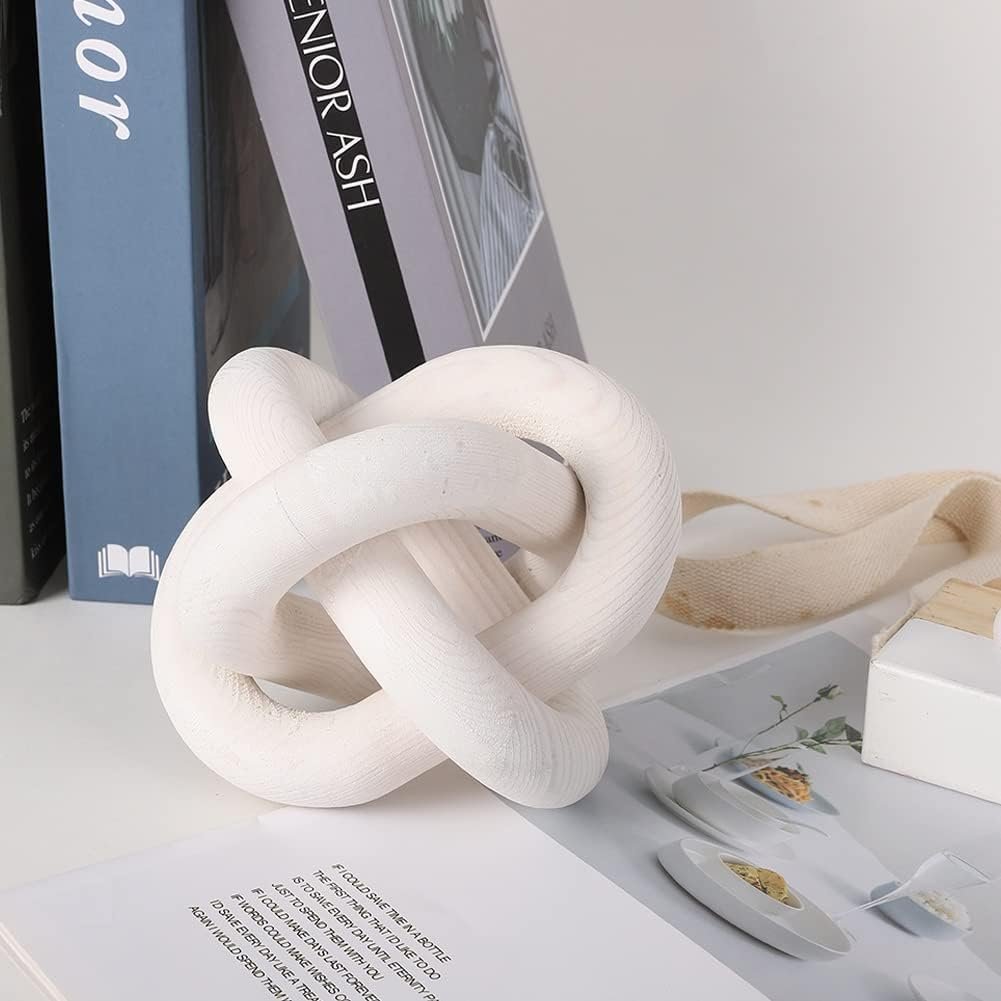Jlong Wood Knot Decor Chain Link Modern Farmhouse Boho Coffee Table Accent