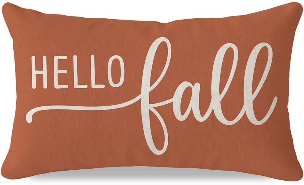 PANDICORN Hello Fall Throw Pillow Covers 12×20, Warm Orange