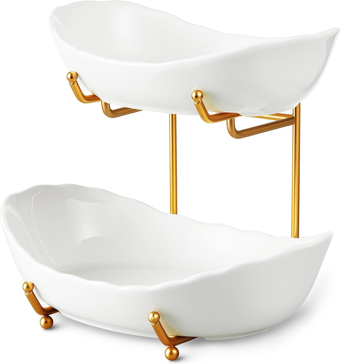 2 Tier Fruit Bowl, Ceramic Fruit Basket for Kitchen Counter 4