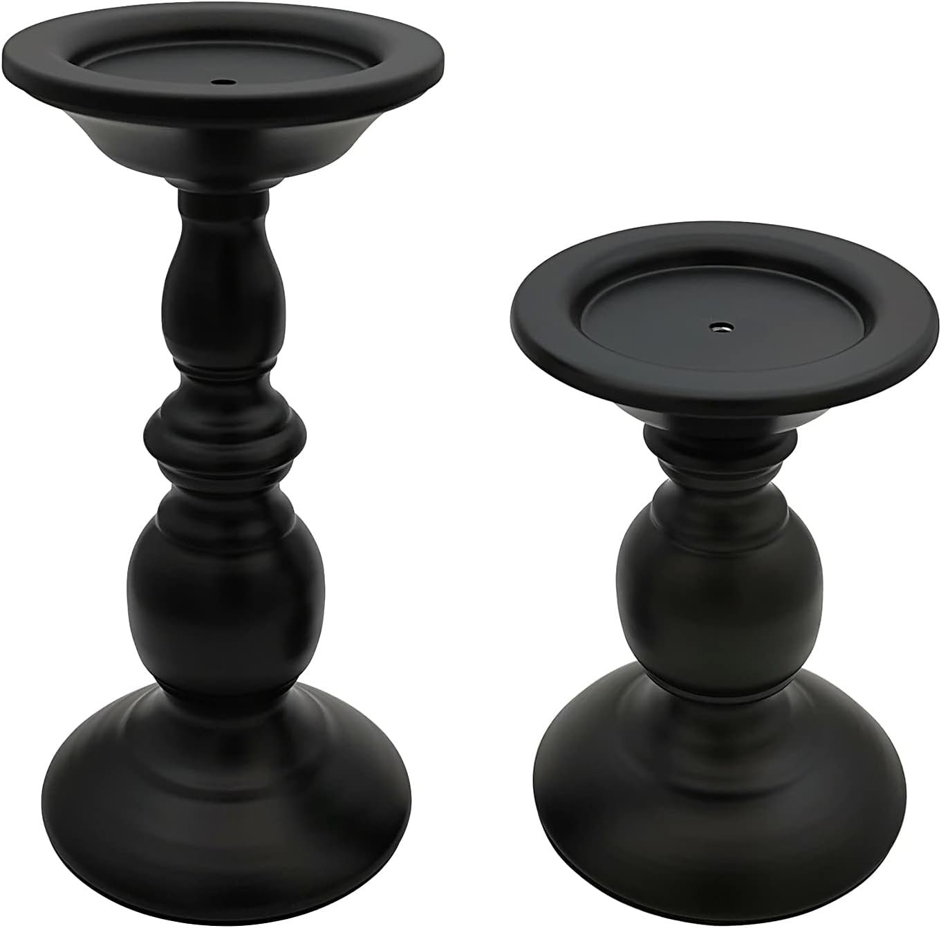 Pillar Candle Holders Stands Set of 2, Matte Black, 6.2″ & 8.7″