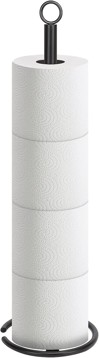 NearMoon Bath Toilet Paper Holder Stand, Freestanding Tissue Paper Storage with Reserve, Space Toilet 4 Rolls Holder for Bathroom/Kitchen Countertop-All Metal (1 Pack, Matte Black)