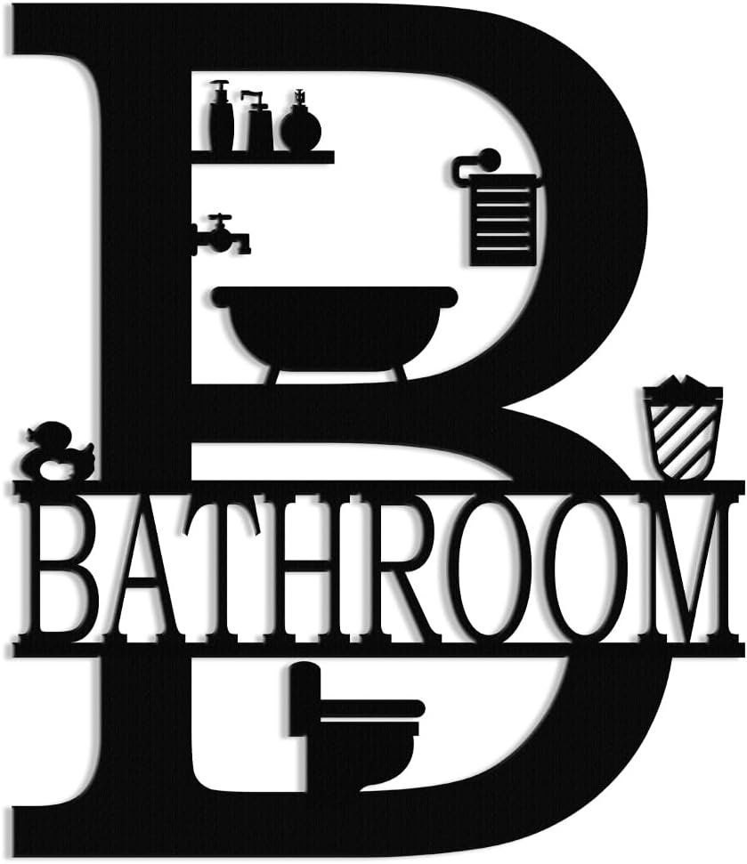 XORT Metal Bathroom Wall Decor, Farmhouse Metal Bathroom Wall Art, Funny Bathroom Sign for Modern Home Hanging Decorations (Black – 12 x 14 inch)