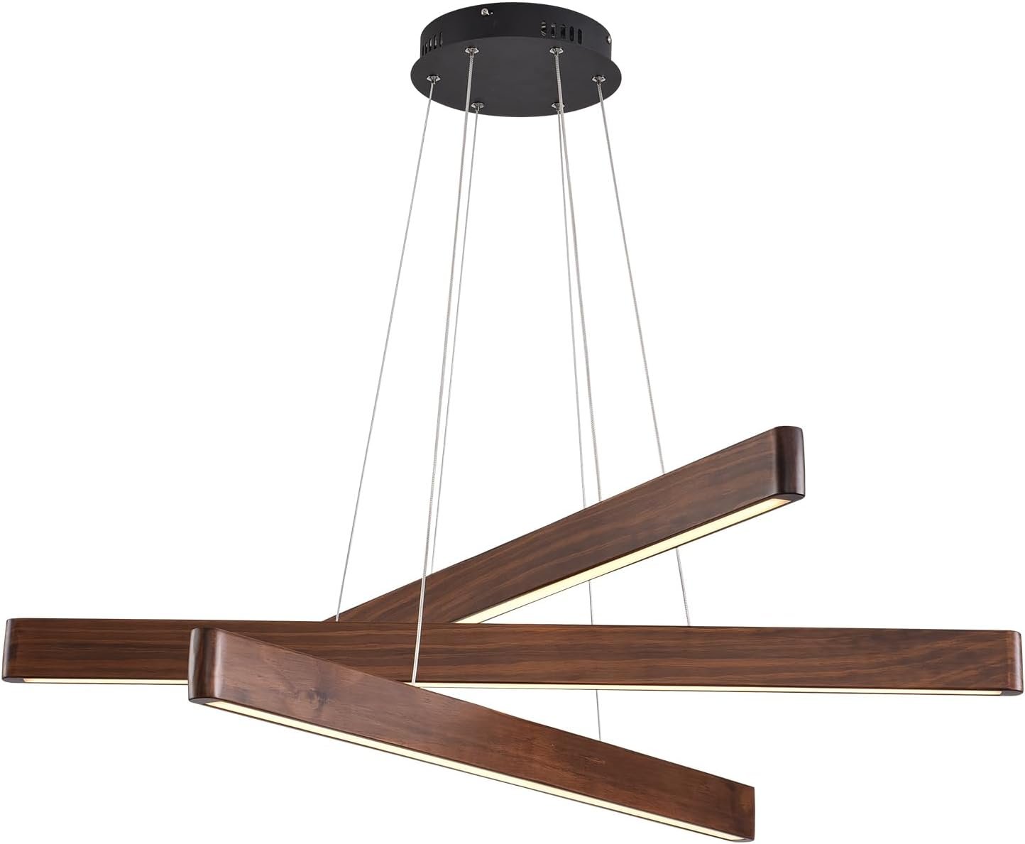 3-Light Linear Pendant,Dining Room Light Fixture,Modern Led Chandeliers for Living Room,Dimmable Wood Ceiling Pendant Light,45W for Living Room,Dining Room,Kitchen Island,Walnut Color