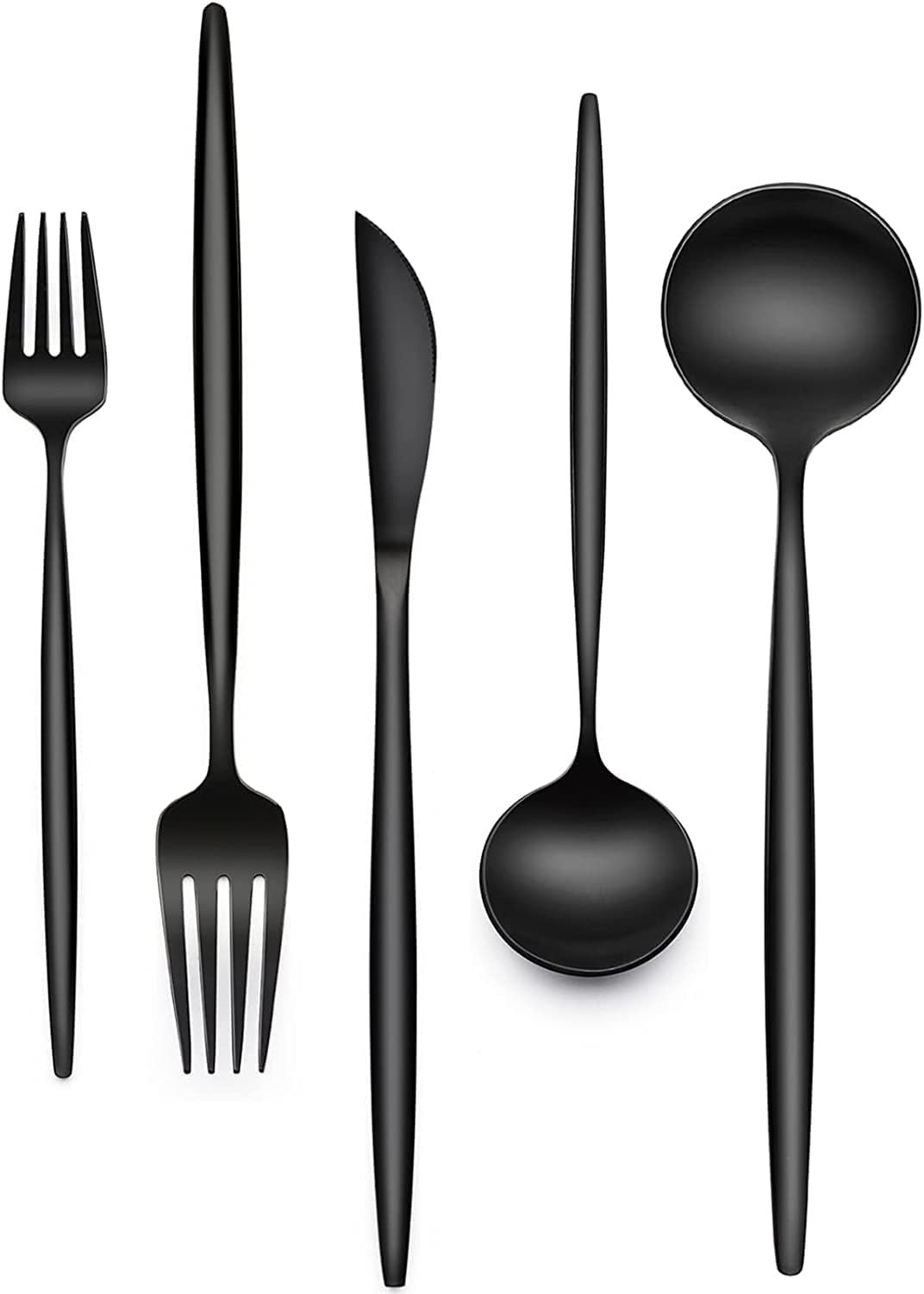 60-Piece 12 Setting Black Silverware, Food-Grade Stainless Steel Flatware Cutlery Set for Home, Office, Restaurant, Hotel