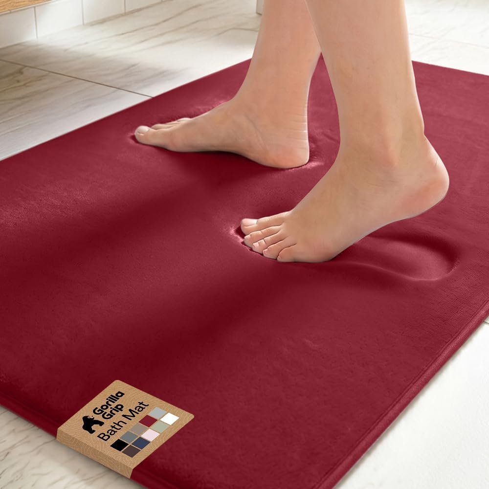 GORILLA GRIP® Memory Foam Bath Rug for Bathroom, 36×24 Burgundy