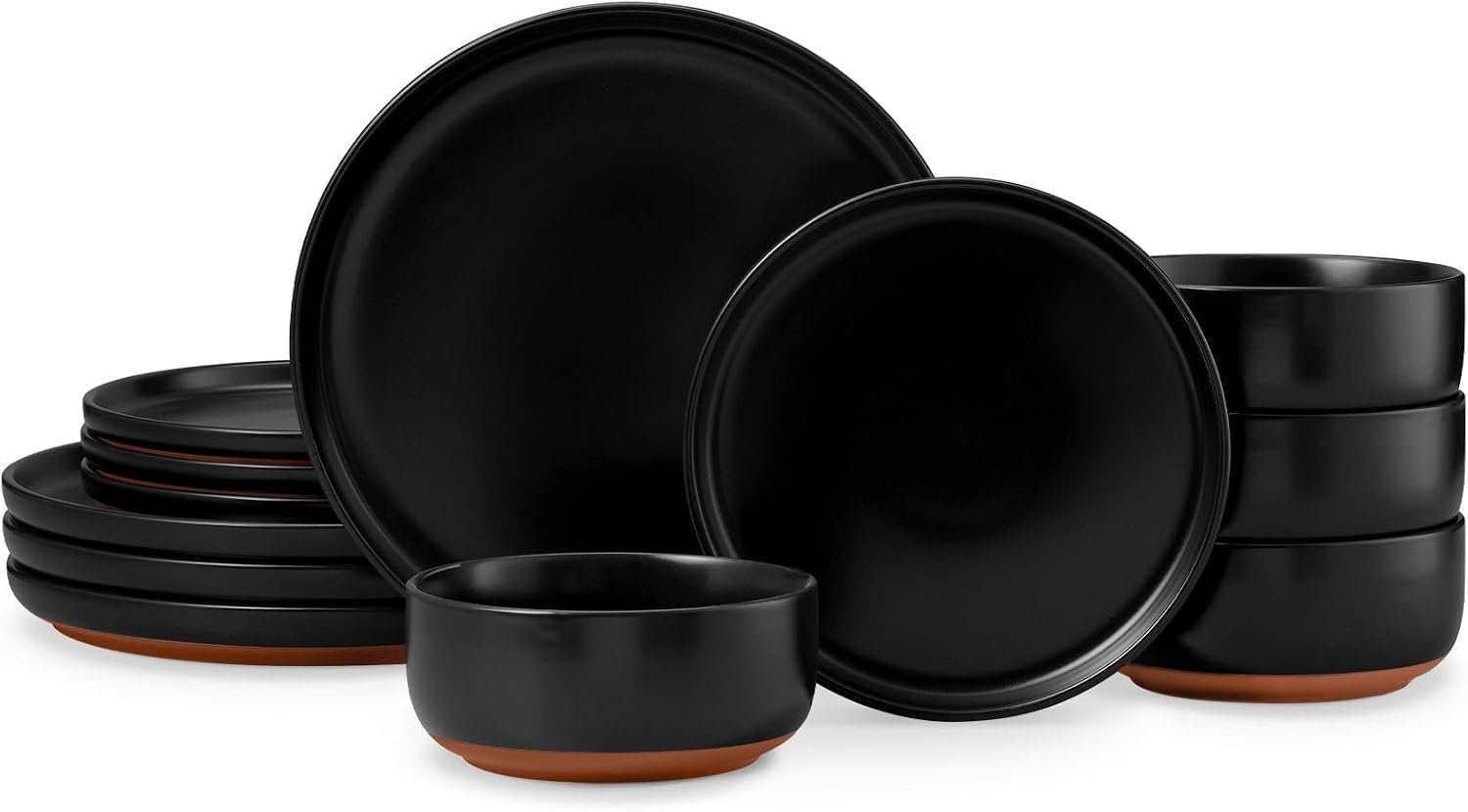 E-far Plates and Bowls Sets, 12Pcs Stoneware Ceramic Dinnerware Dishes Sets