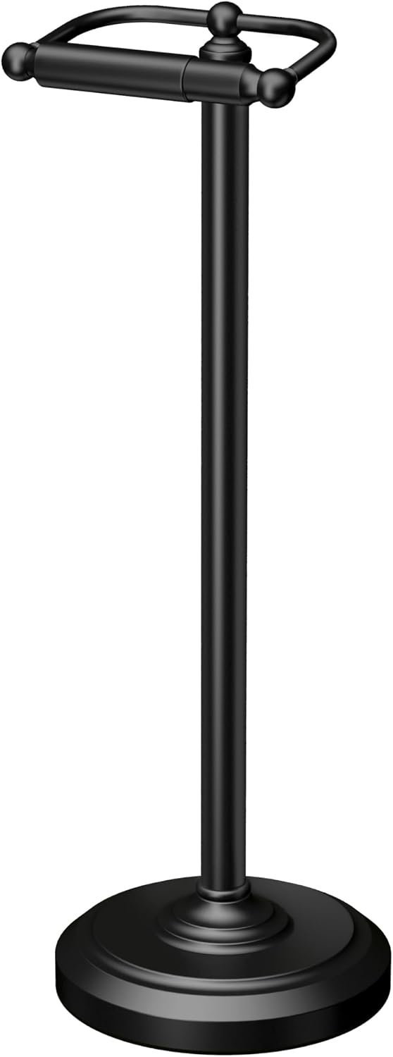 Gatco 1436MX Toilet Paper Holder Stand, Weighted Base, Matte Black, Freestanding Bathroom Floor Stand, 22 Inch