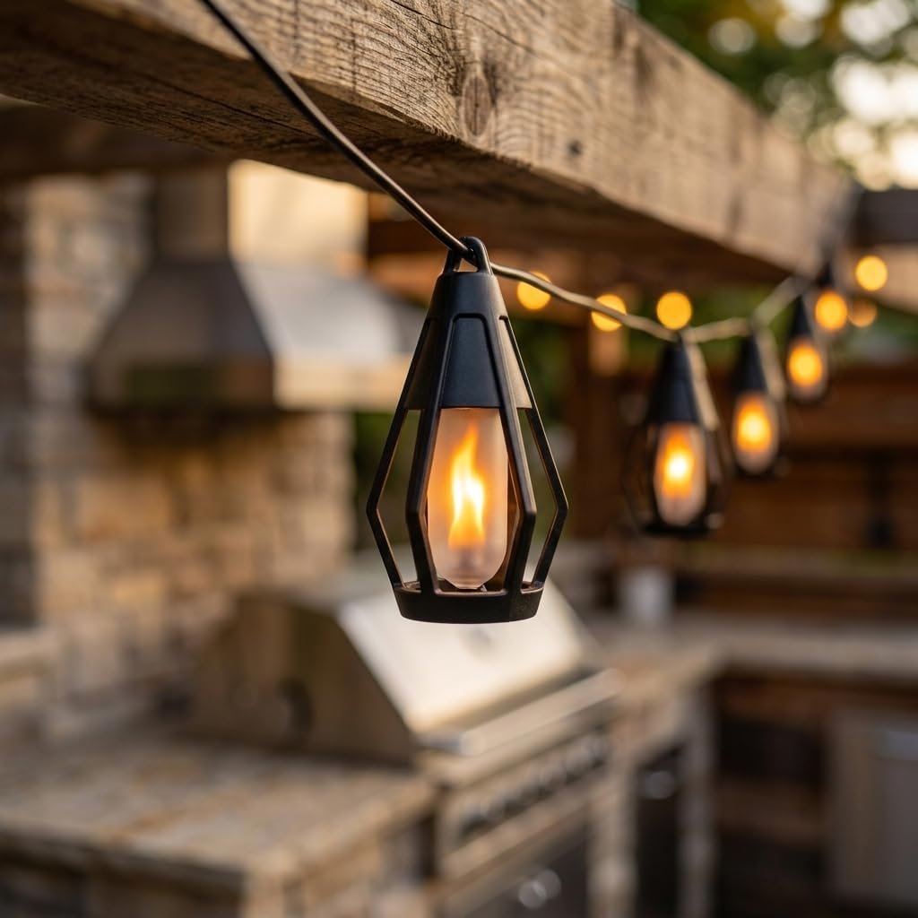 FoxFlame Solar String Lights Outdoor Waterproof, Patented Fire Effect 21 Ft