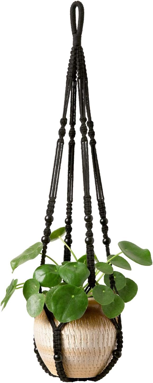 Mkono Macrame Plant Hanger Indoor 35 Inch Hanging Planter Basket Black 1Pc