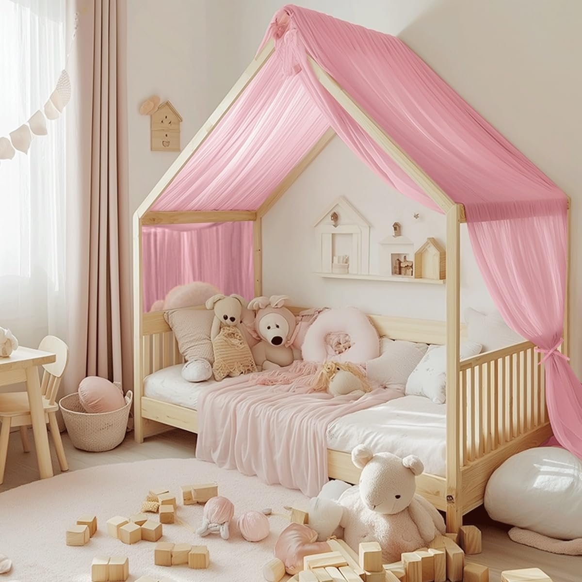 NICETOWN Pink Bed Canopy for Nursery, W114xL160, 1 Panel