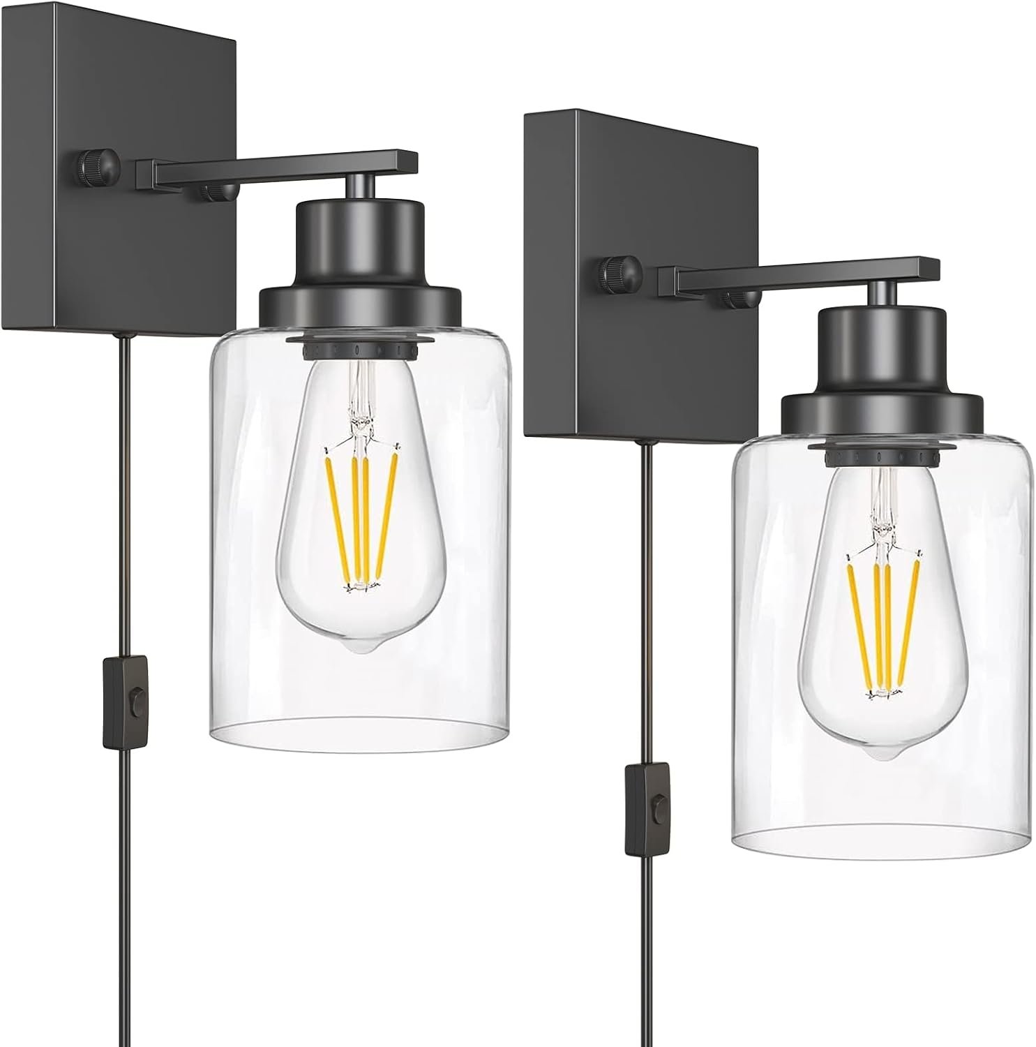 Plug in Wall Sconces Set of 2, Black Plug in Wall Light Sconces