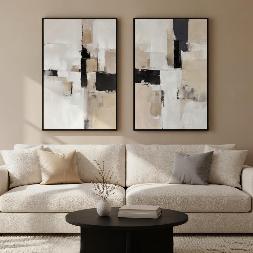 Zessonic Neutral Abstract Wall Art, Modern Textured Wall Decor, 24″x36″x2