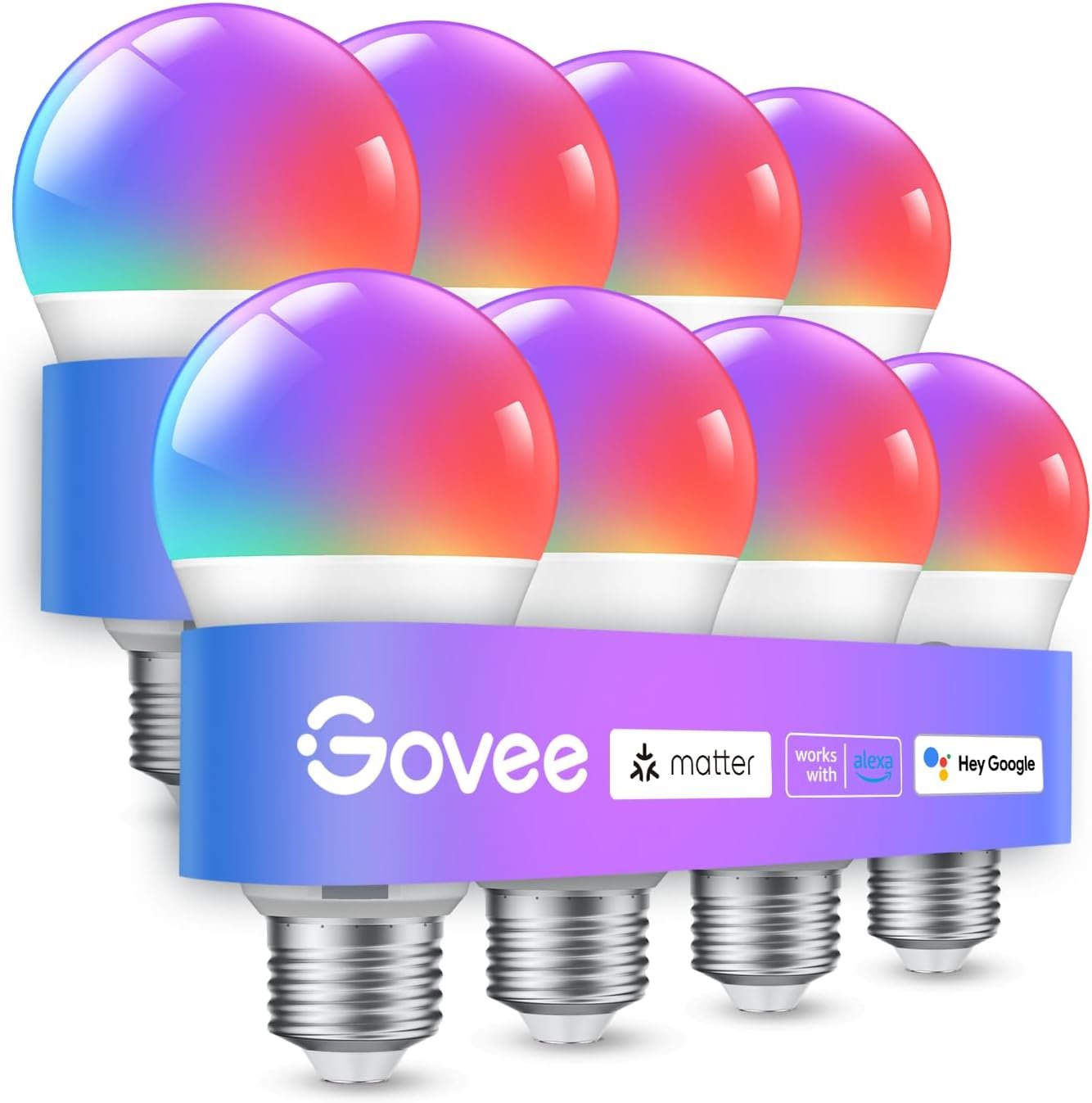 Govee Smart Light Bulbs, A19 LED Light Bulb, 800 Lumen, 8 Pack