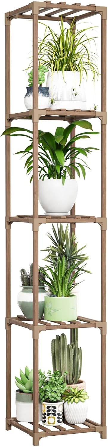 Bamworld Plant Stand Indoor Outdoor 5 Tier Tall Large Wood Plant Shelf