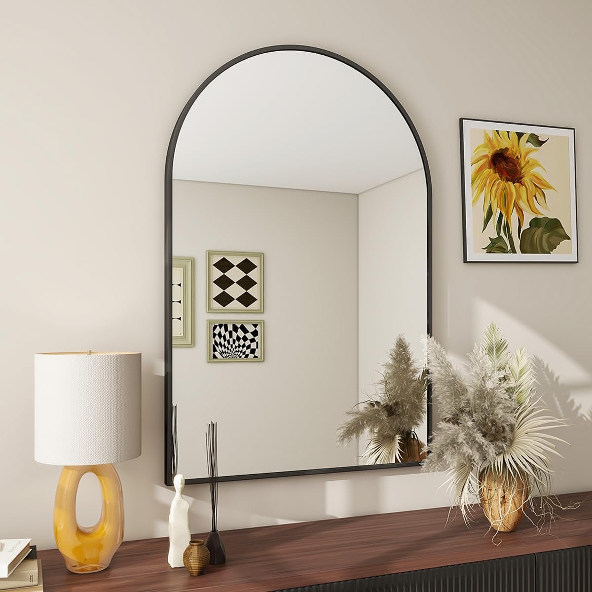 BEAUTYPEAK 20″x30″ Arch Bathroom Wall Mirror, Black