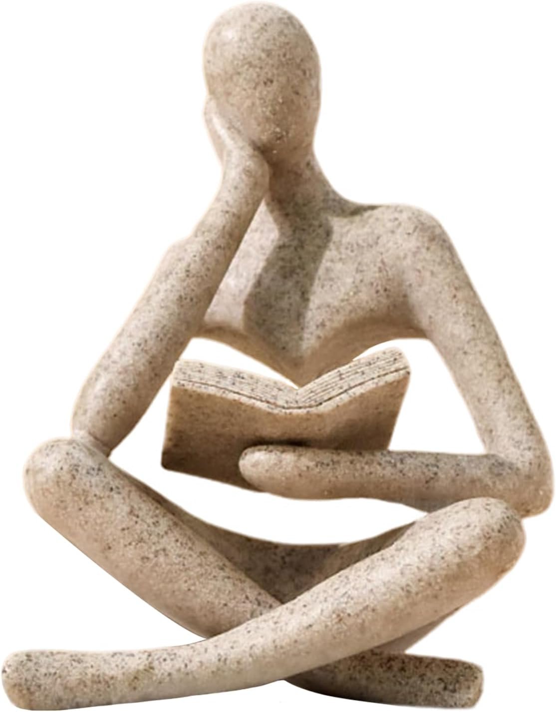 UTTCMK Bookshelf Decor Thinker Statue – Abstract Art Reading Thinker Sculpture Figurine Aesthetic, Modern Home Decoration for Living Room Office Shelves Coffee Table Desk Decor(Beige)