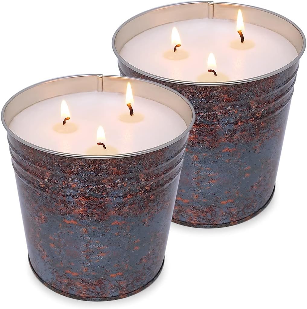 2 Packs Citronella Candle, Large 3-Wick Bucket, 17 Ounce