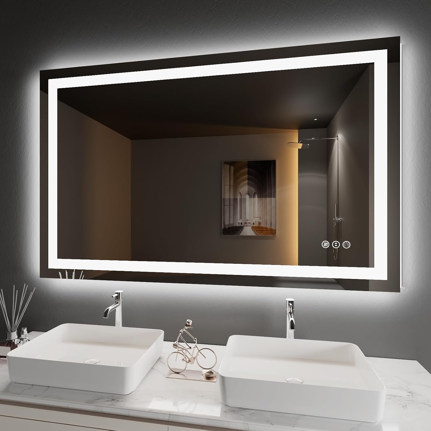 Amorho 50″X32″ LED Bathroom Mirror, Front and Backlight