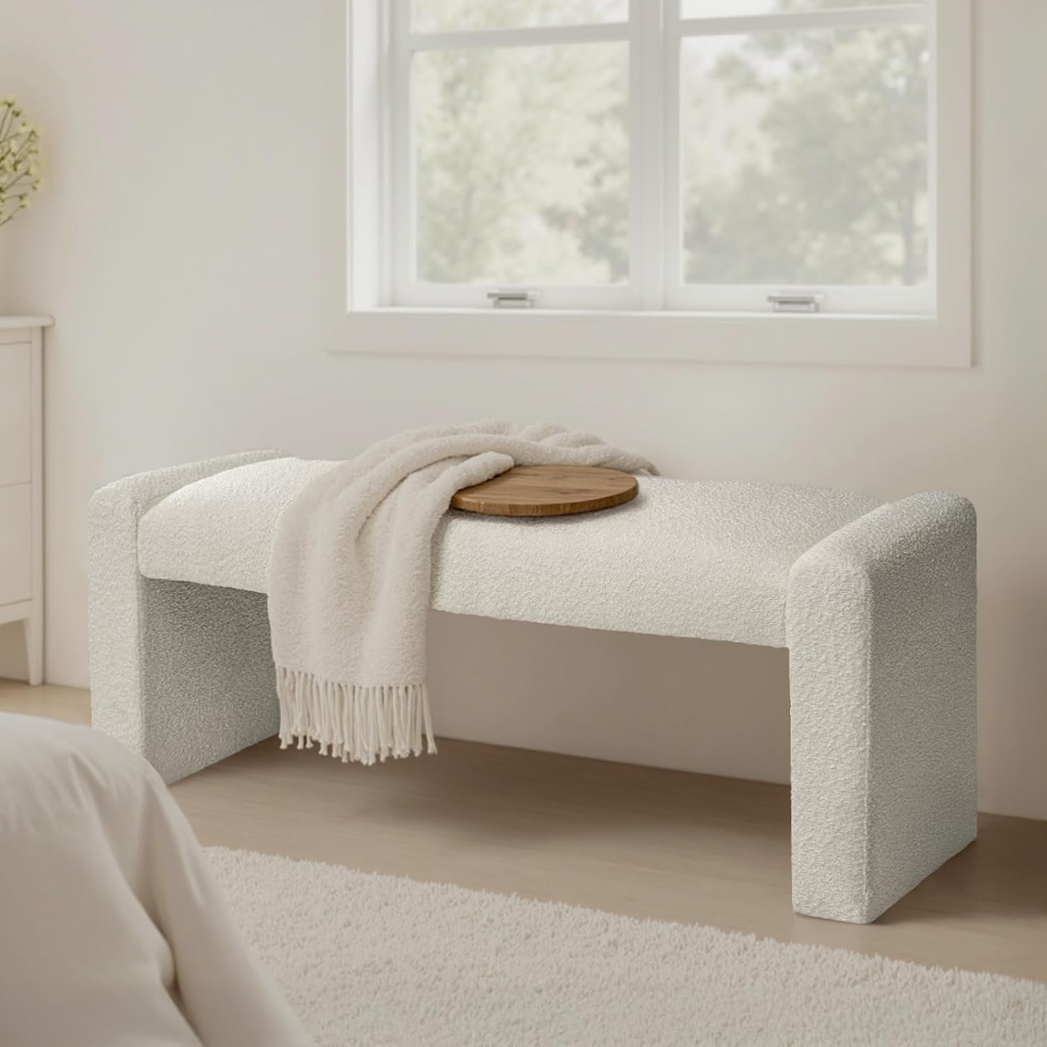 47″ End of Bed Bench, Modern Fabric Upholstered Bench with Wood Frame