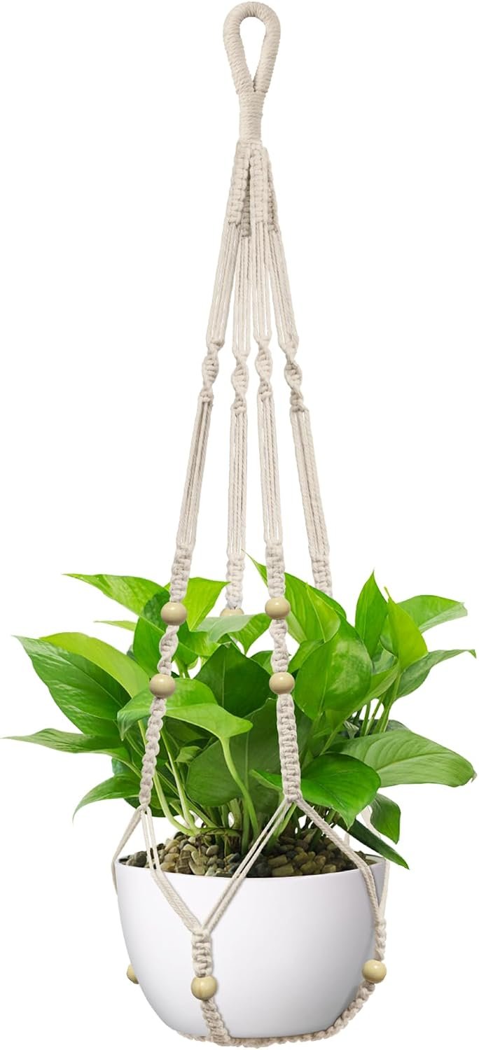 USLAI Macrame Plant Hanger, Fits 4 to 15 Inch Pots, 35 Inch, Ivory, 1 Pack