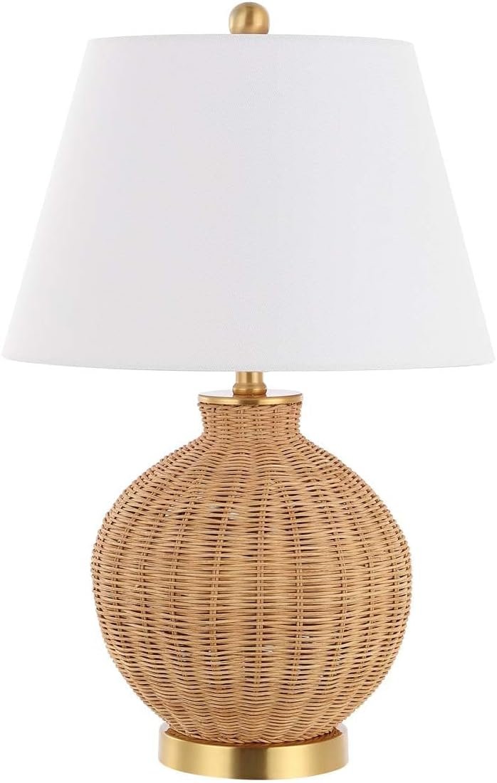 SAFAVIEH Lighting – Nobuo 23-Inch Rattan Table Lamp – Brown & Brass – Coastal Woven Body Design – Ideal for Living Room, Bedroom, Entryway, Home Office – LED Bulb Included (TBL4466A)