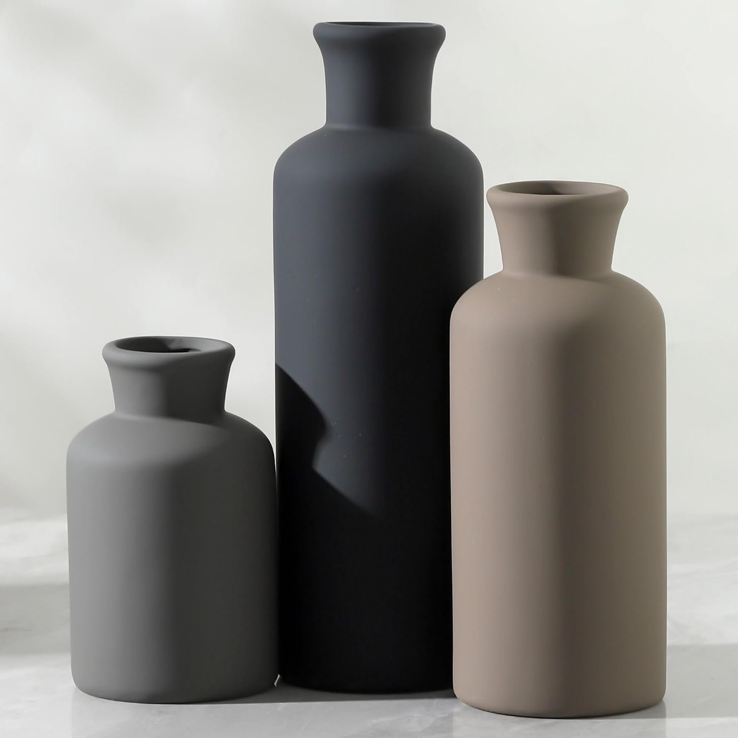 Ceramic Vase Set of 3, Neutral Vases Home Decor Rustic Farmhouse Decor Vase Terra Cotta Pottery Vases for Bouquet Pampas Grass Dried Fresh Flowers Living Room Kitchen Bedroom Bathroom – Multicolor