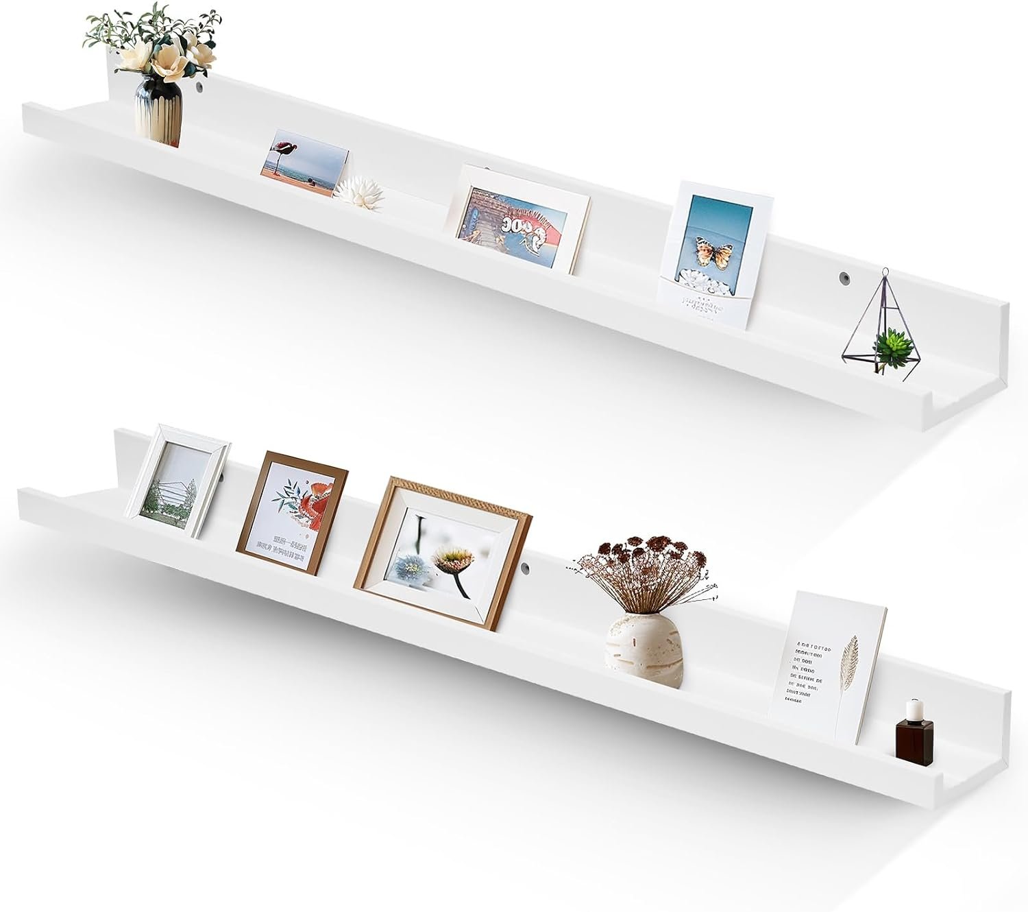 Muzilife 45.3″ Large Floating Shelves Wood Wall Shelf with Lip, 2Pcs, White