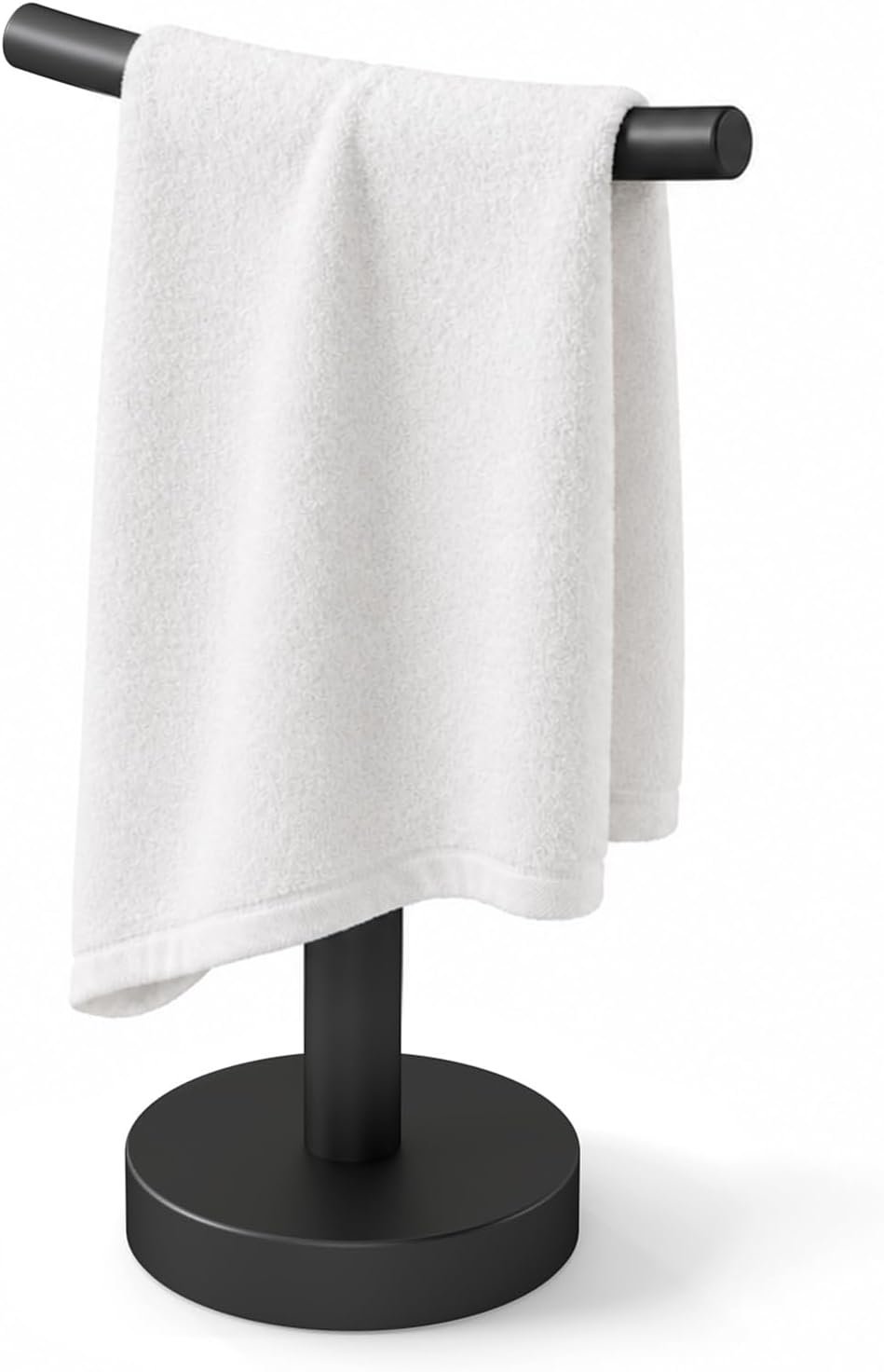 Hand Towel Holder Stand for Bathroom & Kitchen, Freestanding T-Shape Towel Rack with Weighted Base, Matte Black