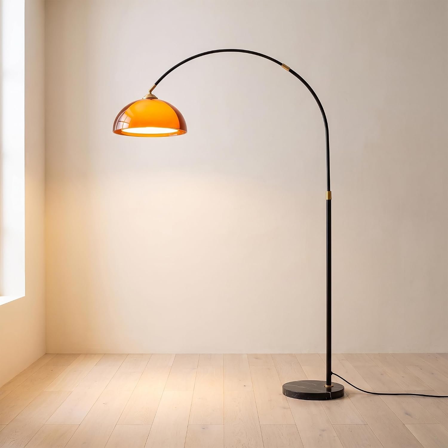 Mid Century Modern Orange Arch Floor Lamp with 2 Layer Acrylic Shade