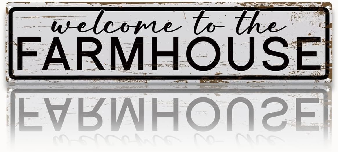 Rustic Farmhouse Sign, Metal Signs, Welcome to the Farmhouse, Retro Metal Tin Signs, Welcome Sign for Front Door Porch Decor, Farm Decor 15.8×4 Inch