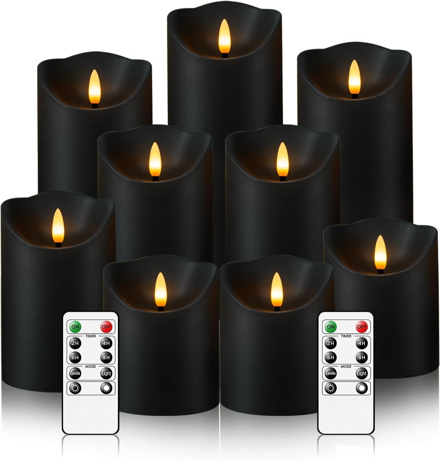 Nimiko Flameless Candles with Remote, Battery Operated Flickering Flameless Candles, LED Candles with Timer 2/4/6/8H, with Realistic LED Candles Set of 9 (D3 x H 3″ 4″ 5″ 6″ 7″) (Black)