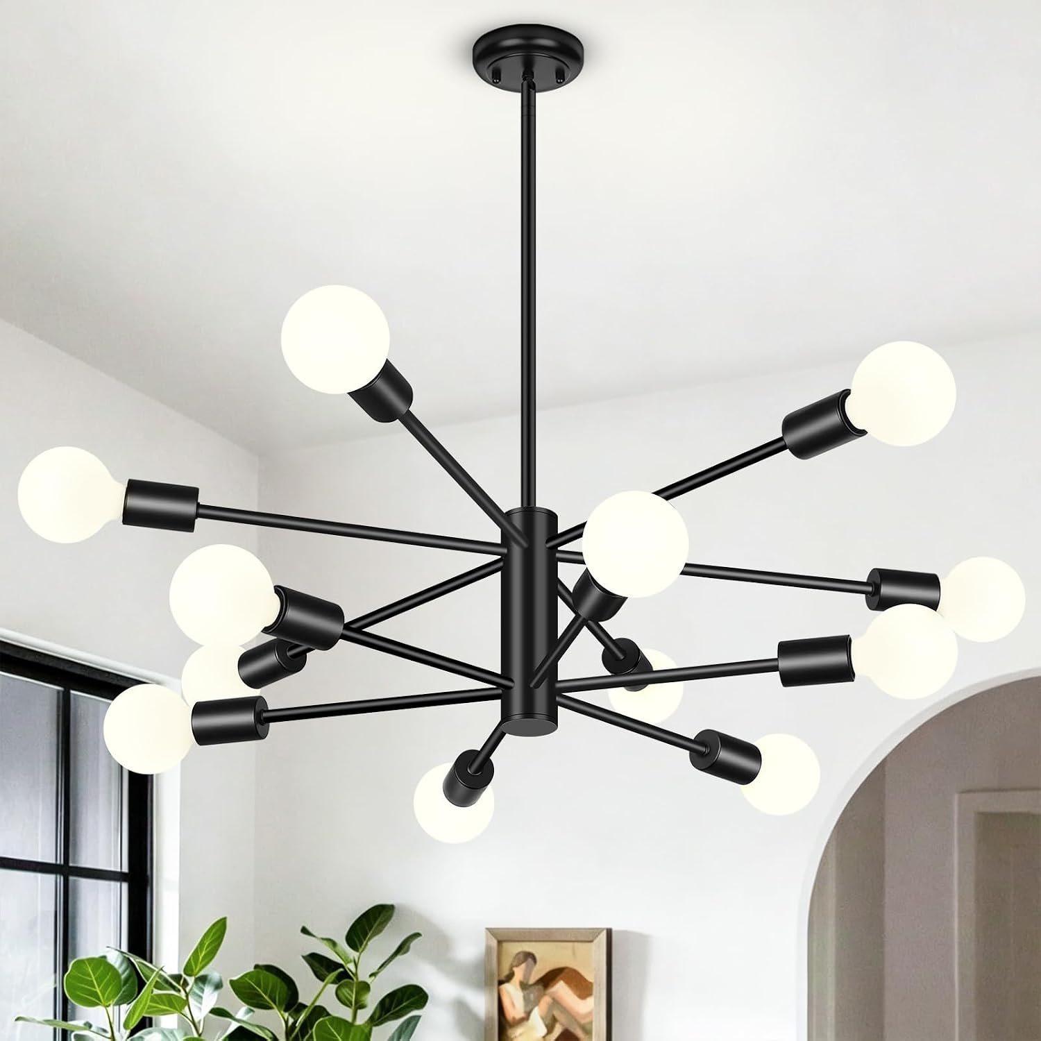 12 Light Modern Chandelier for Dining Room, Black Light Fixture