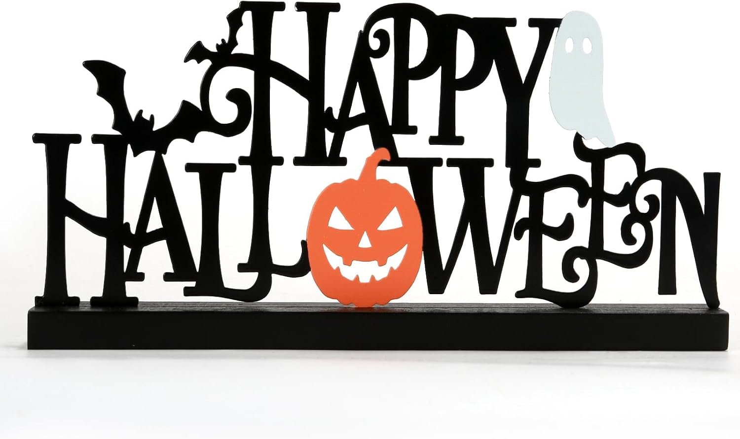 Happy Halloween Metal Table Sign with Wood Base, Halloween Decor Indoor