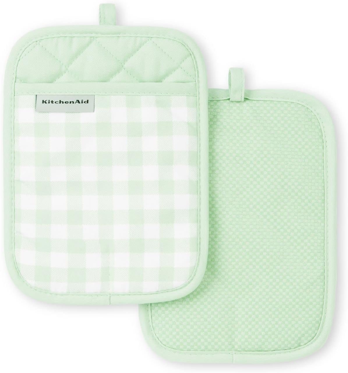KitchenAid Gingham Pot Holder 2-Pack Set, Pistachio, 7″x10″