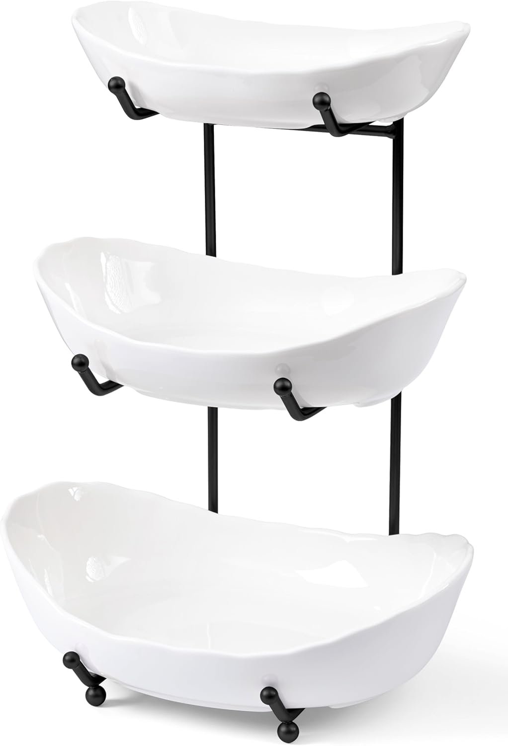 HBlife 3 Tier Fruit Bowl, Ceramic Fruit Basket for Kitchen Counter