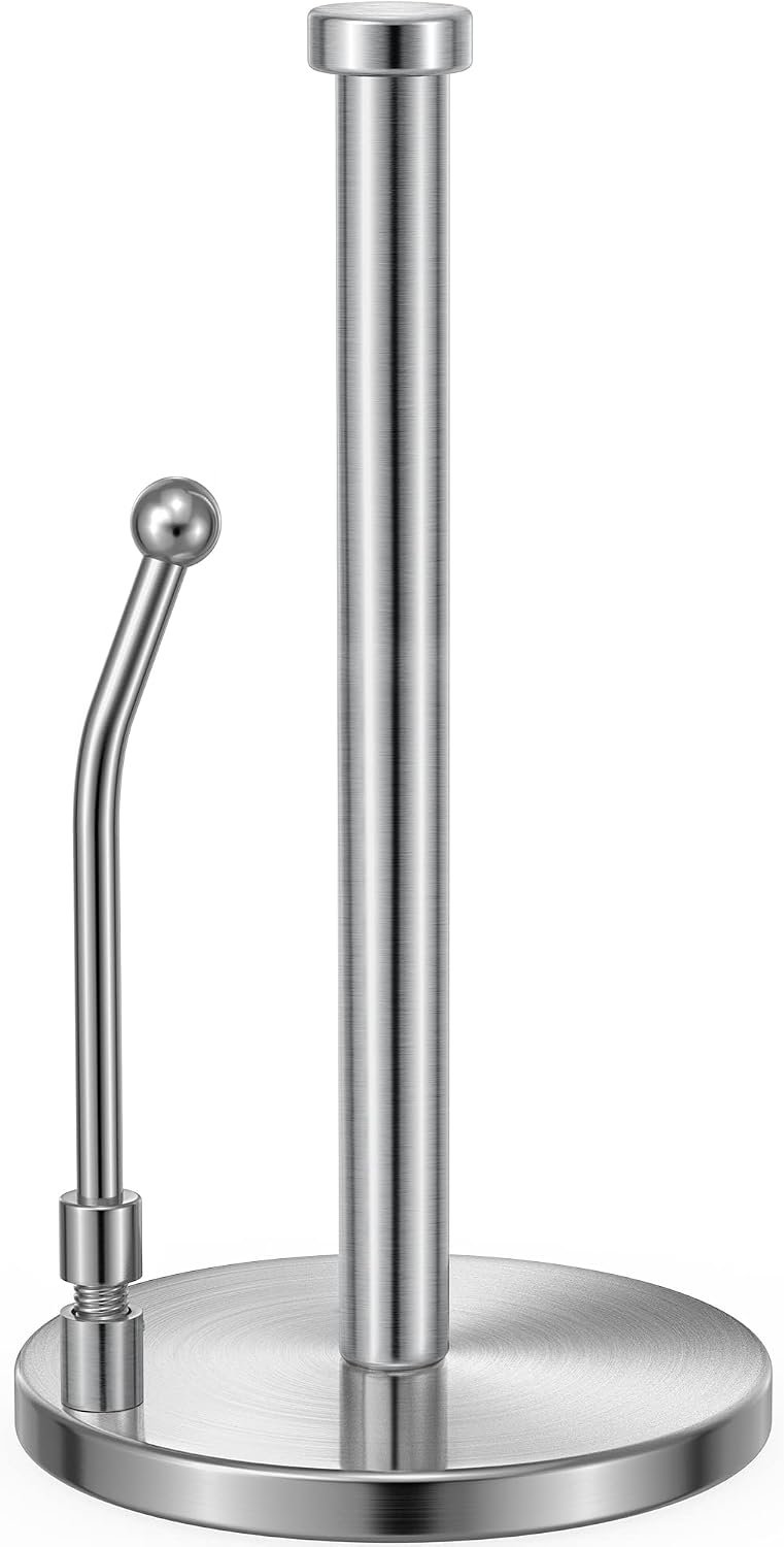SMARTAKE Paper Towel Holder Countertop, Non-Slip Weighted Base, Silver