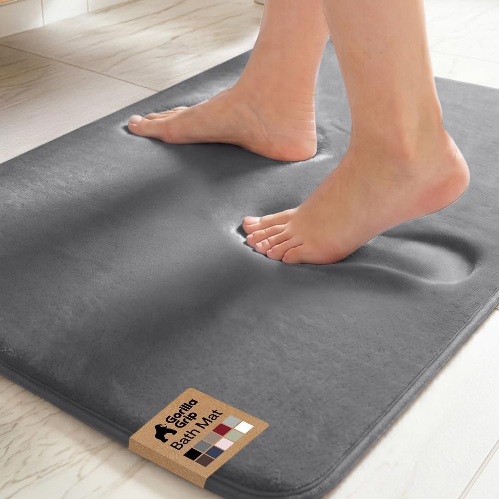 GORILLA GRIP® Memory Foam Bath Rug for Bathroom, 24×17 Gray
