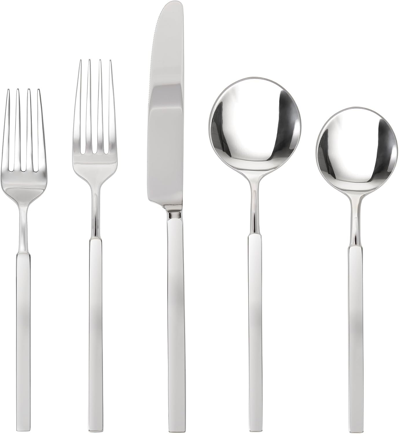 FORTESSA Jaxson 18/10 Stainless Steel Flatware, 5 Piece Place Setting With Table Knife, Forks and Spoons (Service For 1), Dishwasher Safe, Brushed/Mirrored