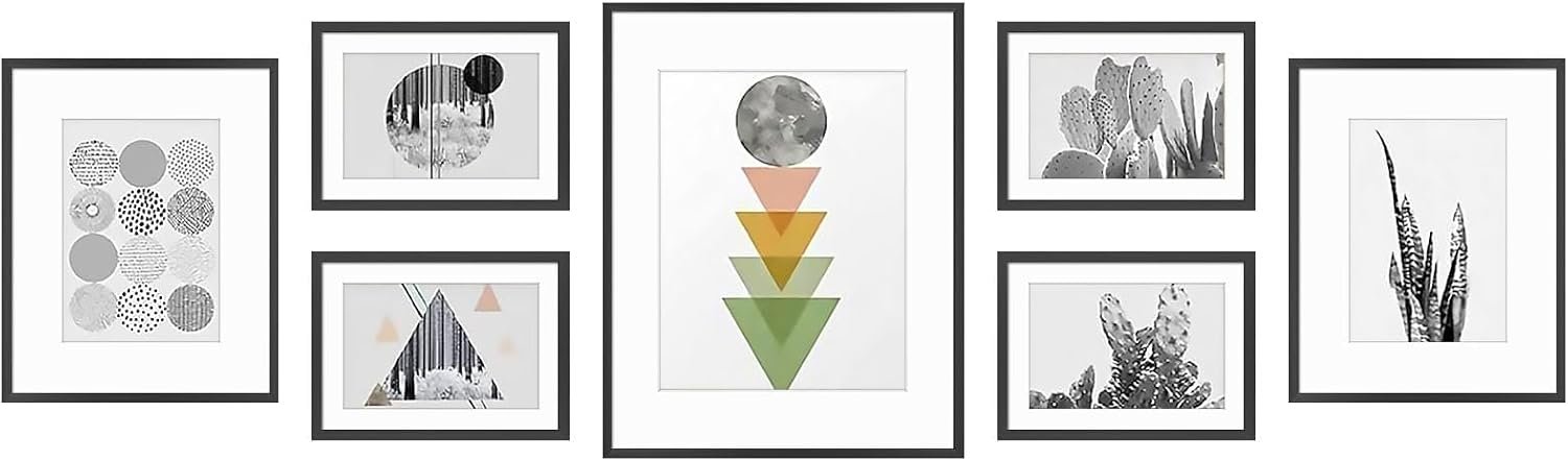 Golden State Art 7 Pack Black Aluminum Frame with White Mat, Real Glass