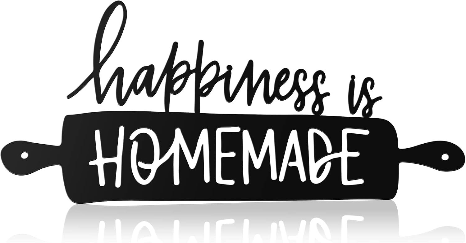 Funrous Kitchen Wall Decor Metal Sign Happiness Homemade, Black