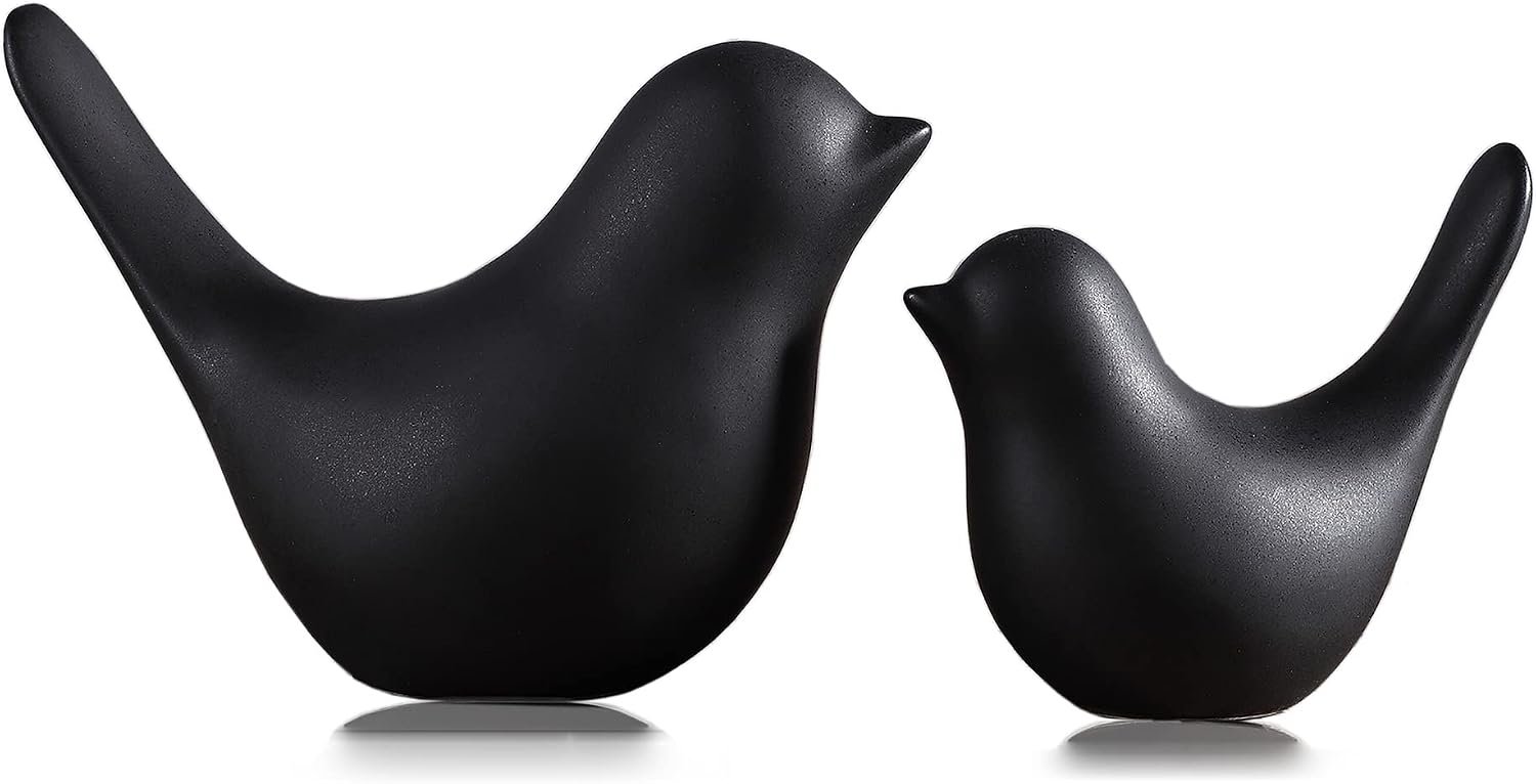 FANTESTICRYAN Small Birds Statues Home Decor, Modern Style, Black, S&L 2pcs