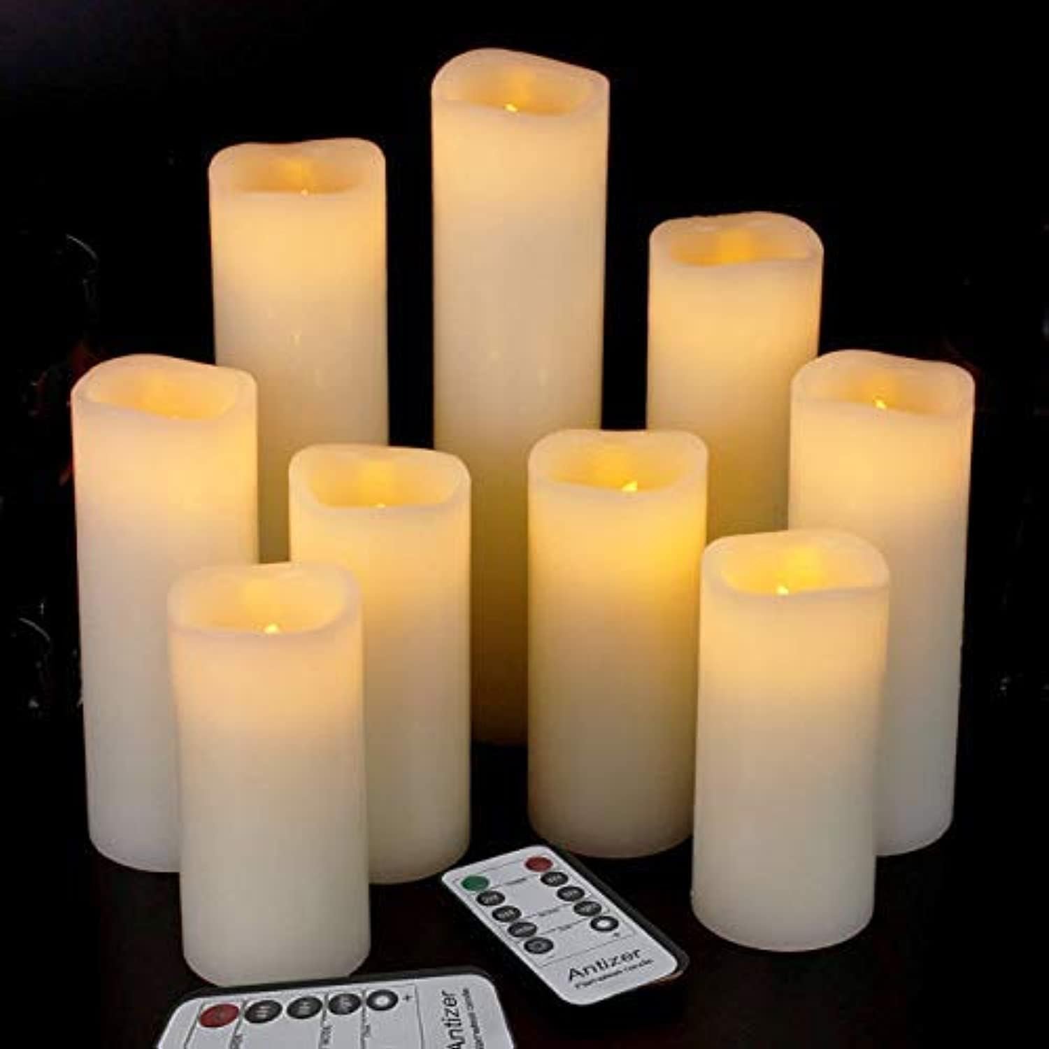 Flameless Candles Led Candles Pack of 9 (H 4″ 5″ 6″ 7″ 8″ 9″ x D 2.2″) Real Wax Battery Candles with Remote Timer for Home Fireplace Decor Wedding Festival Decor (Ivory 9 Pack)
