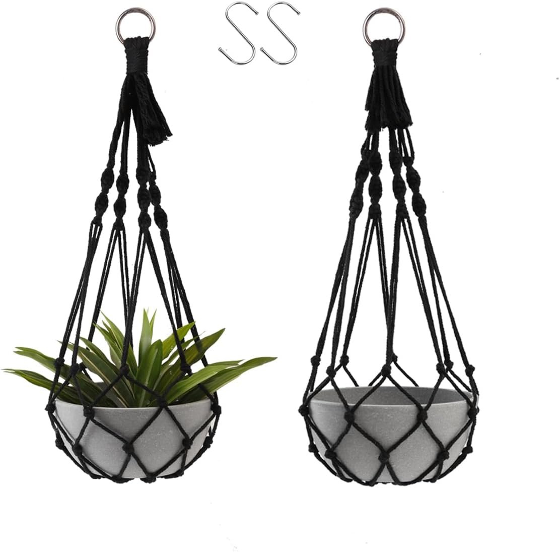 Artilady Macrame Plant Hanger Black, Boho Hanging Planter for Indoor Plants