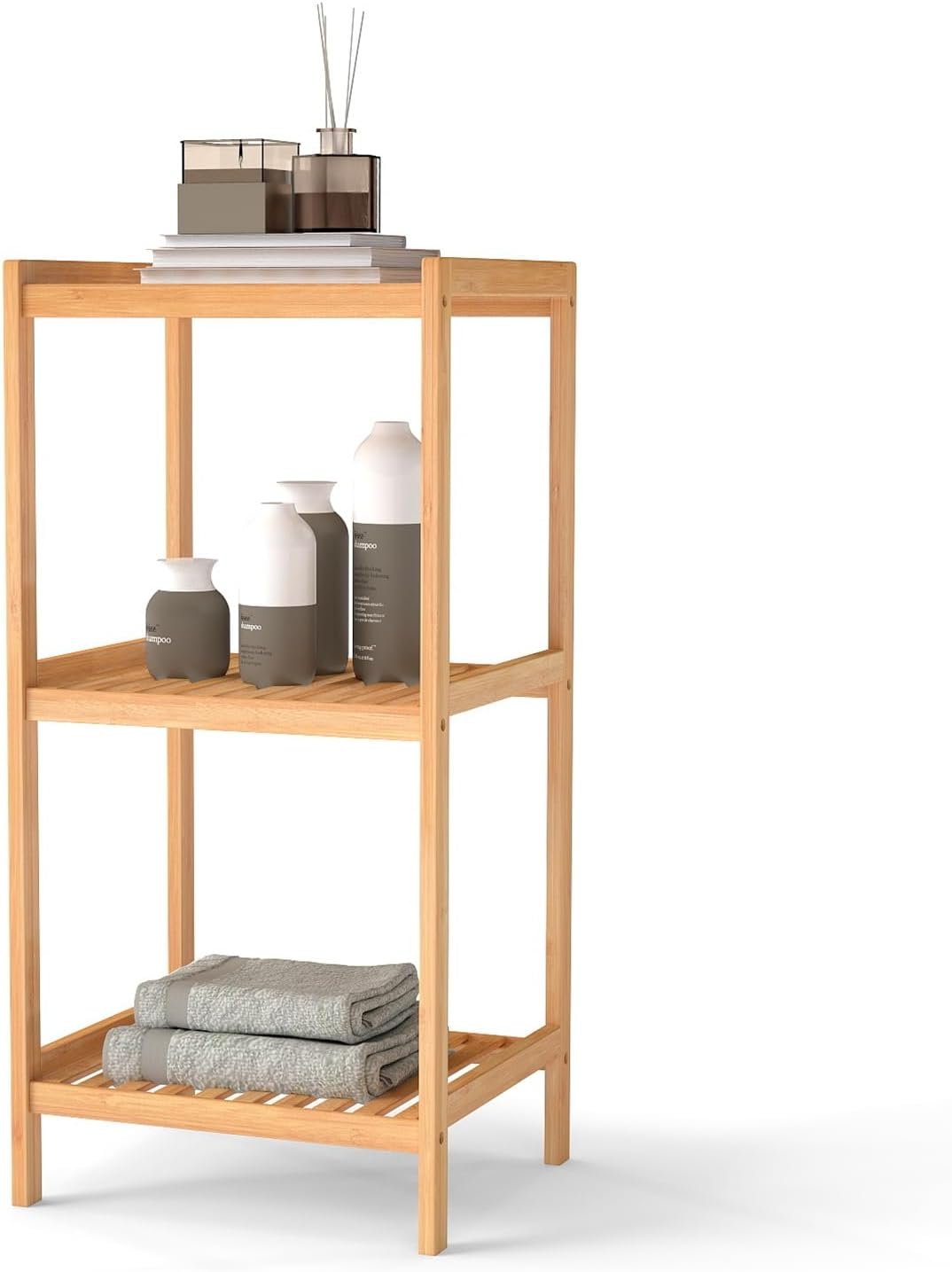 kinbor 3-Tier Bamboo Shelf Freestanding, Bathroom Standing, Natural Bamboo
